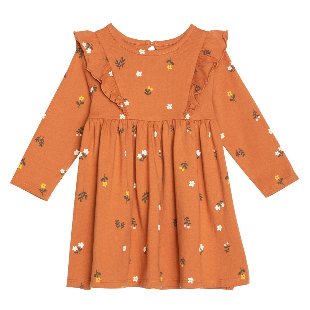 rise little earthling Ruffle Knit Dress BGFDR12 - Hazel Floral / 9-12m