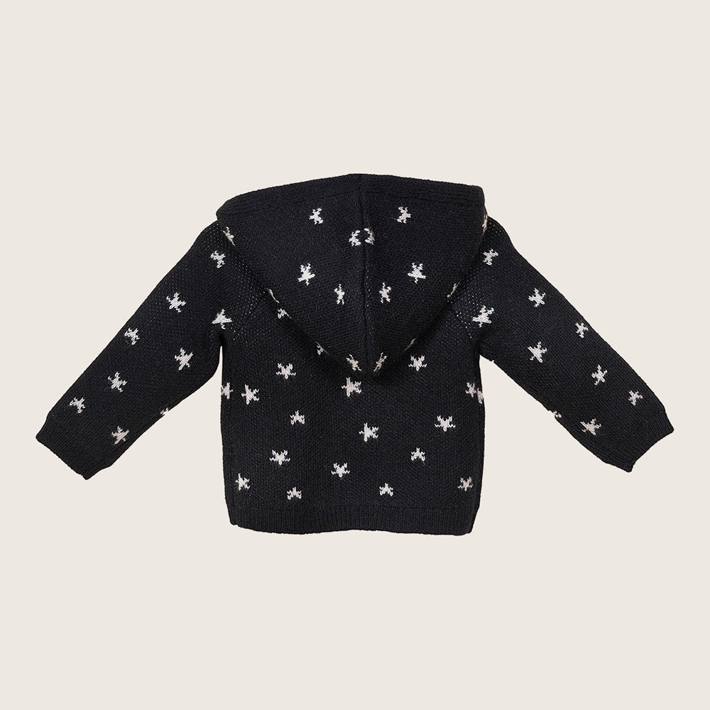 rise little earthling Hooded Jacquard Cardigan BBHSW03 - Anthracite Stars / 0-3m — Catalog Product - Image 3