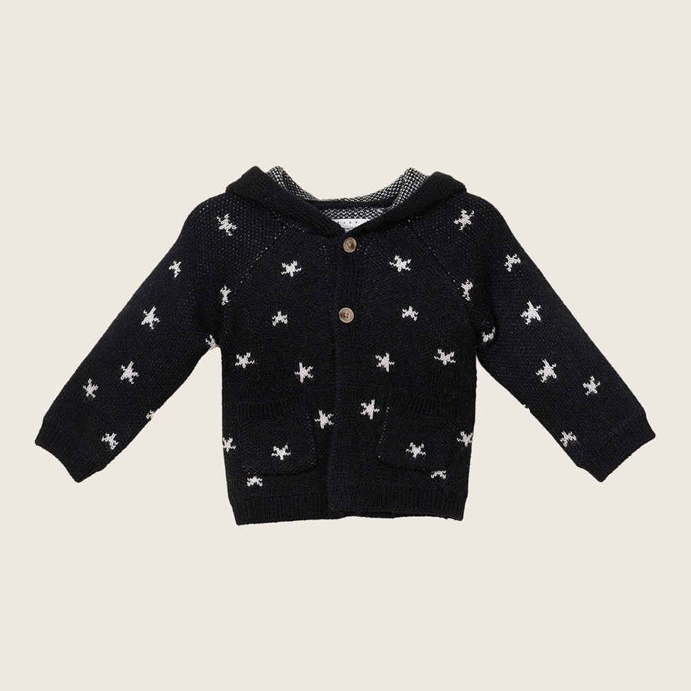 rise little earthling Hooded Jacquard Cardigan BBHSW03 - Anthracite Stars / 0-3m — Catalog Product