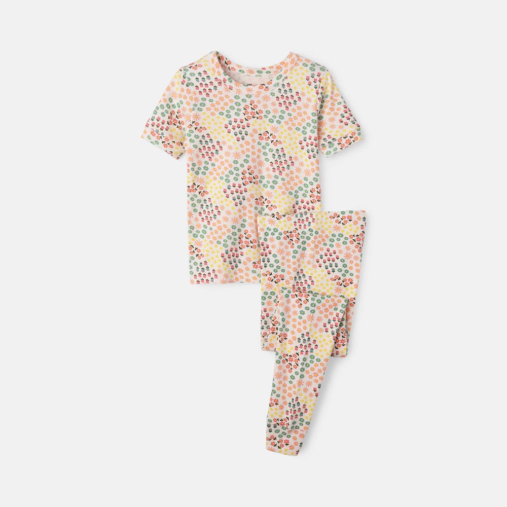rise little earthling Short Sleeve Sleep Set - Grey Rainbow / 3y