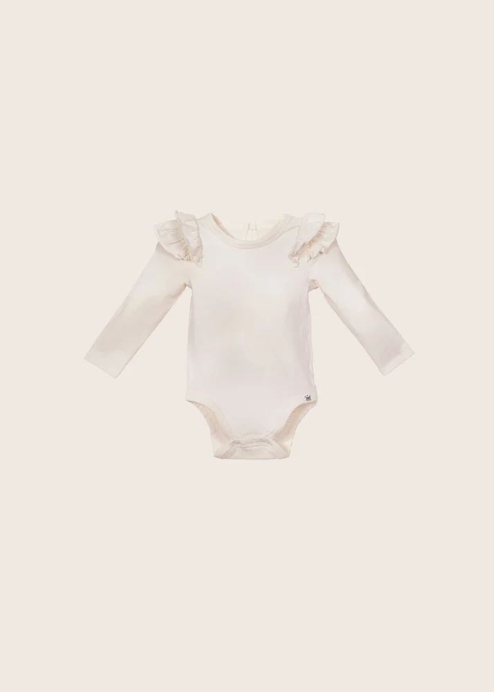 rise little earthling Ruffle Bodysuit - White / 18-24m — Print